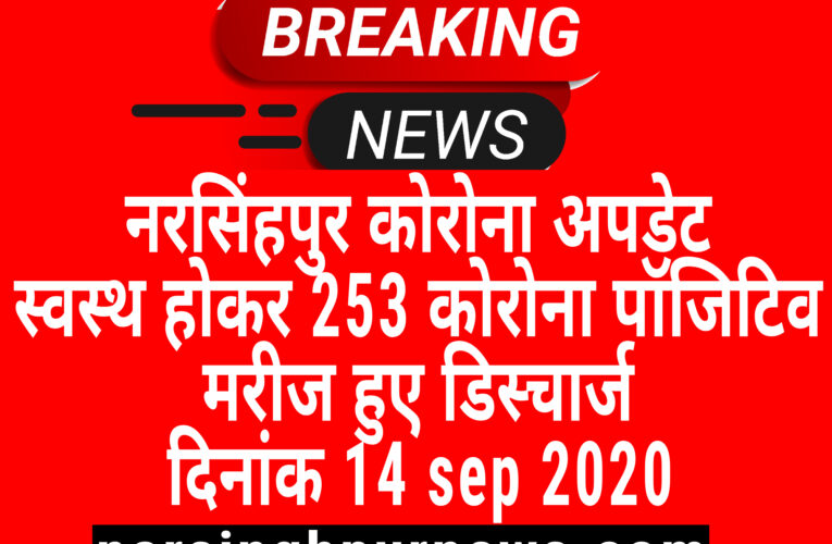 नरसिंहपुर कोरोना अपडेट स्वस्थ होने पर 253 कोरोना पॉजिटिव मरीज  हुए डिस्चार्ज